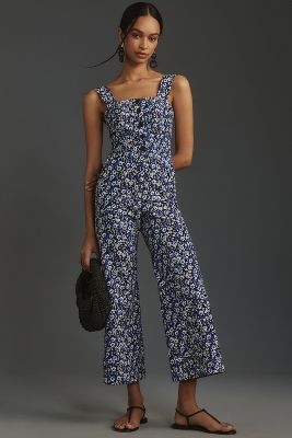 Shop Maeve The Portside Button-front Jumpsuit By  In Blue