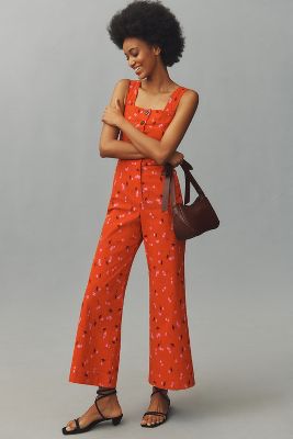 Shop Maeve The Portside Button-front Jumpsuit By  In Red