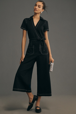 Maeve Wrapped Culotte Jumpsuit: Ponte Edition In Black