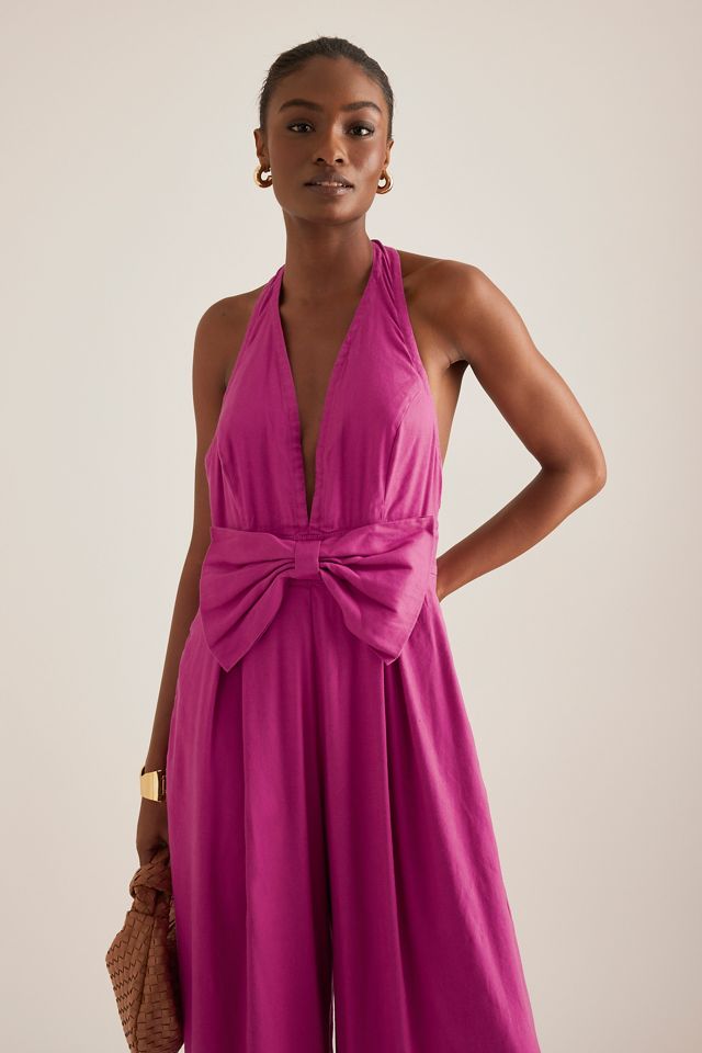 Maeve Linen Halter Bow Jumpsuit #1