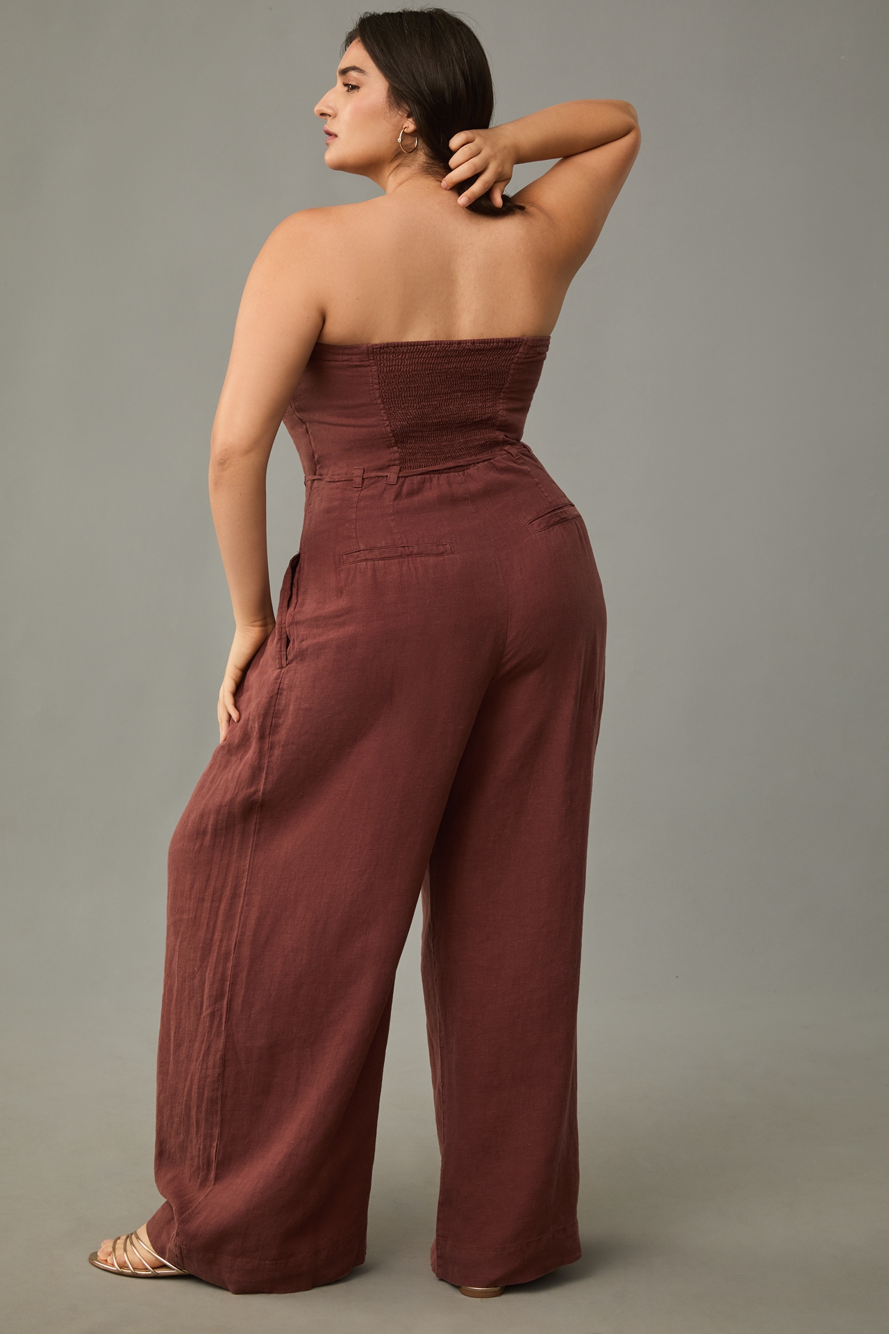 By Anthropologie Linen Strapless Trouser Jumpsuit