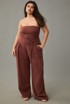By Anthropologie Linen Strapless Trouser Jumpsuit