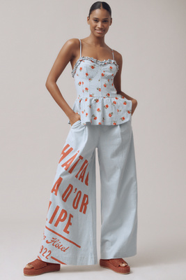 Maeve Wide-leg Peplum Linen Sleeveless Jumpsuit