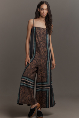 By Anthropologie Printed Wide-leg Jumpsuit In Brown