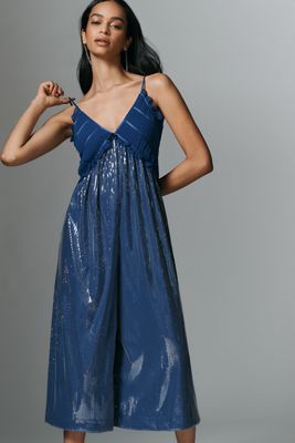 Maeve Fluid Shine Ruffle Crop Jumpsuit