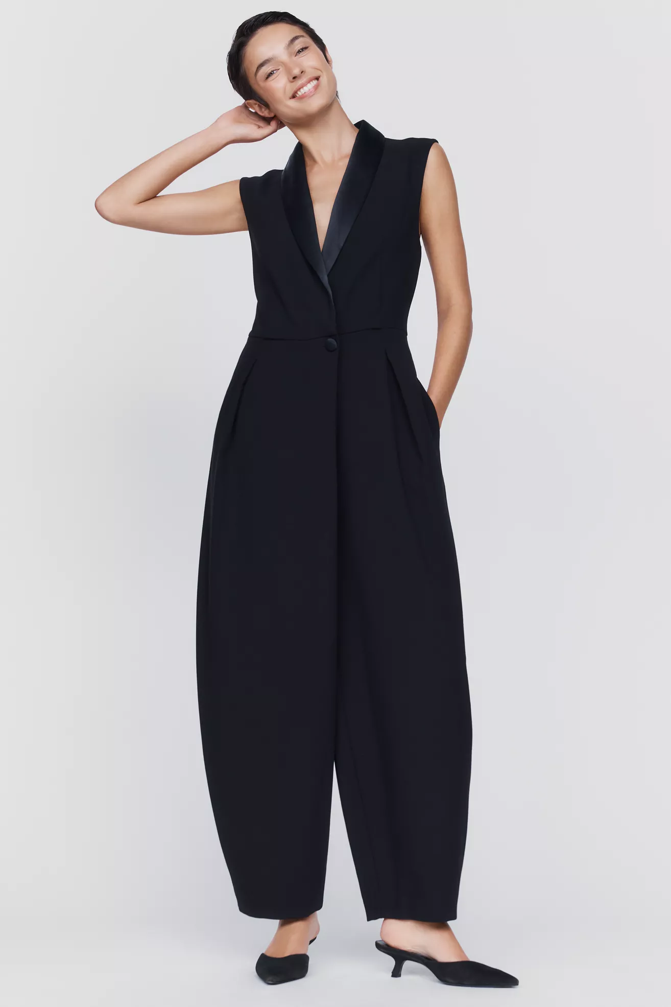 Maeve Tux Barrel-Leg Jumpsuit