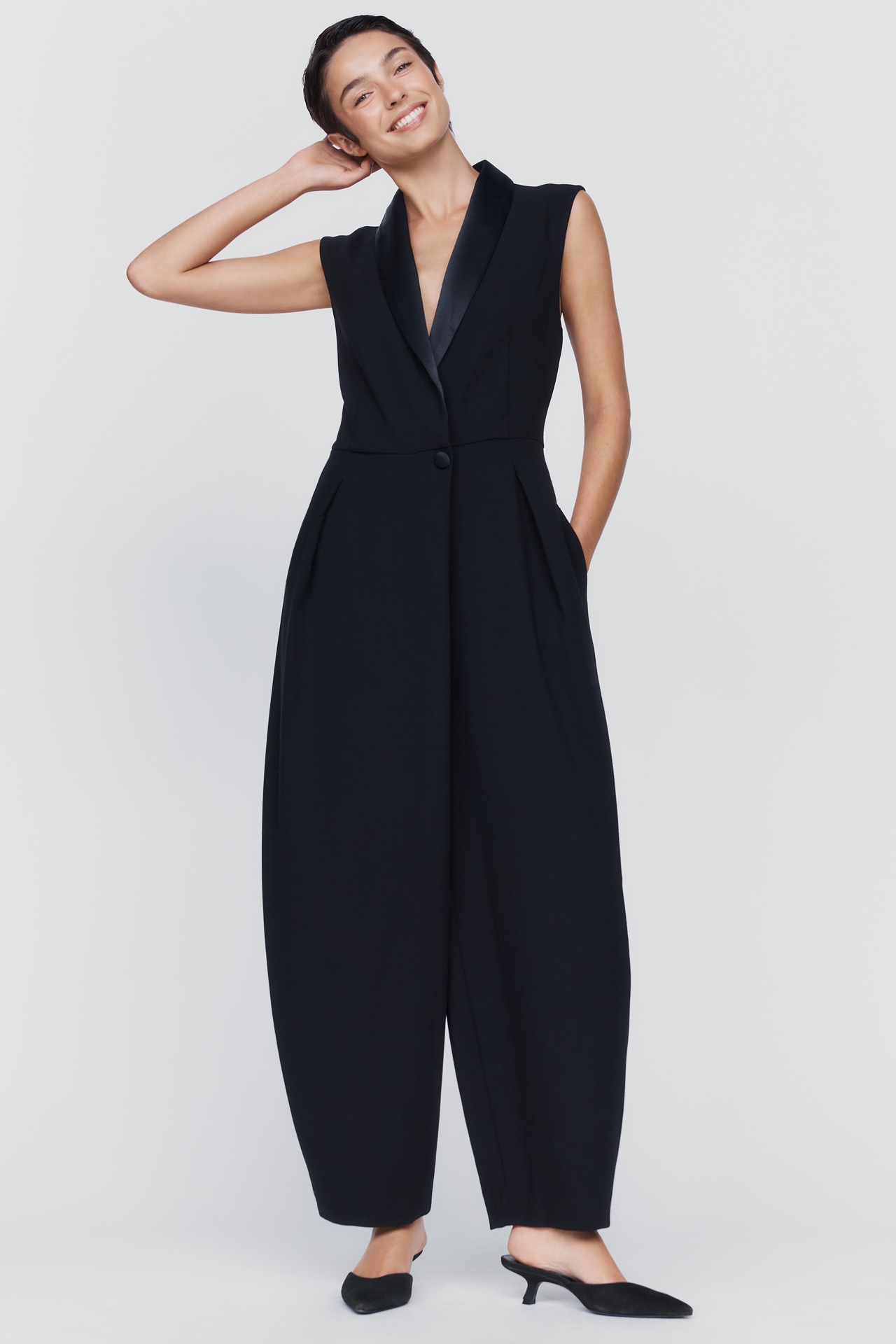 Maeve Tux Barrel-Leg Jumpsuit