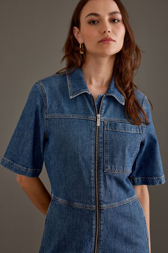 Selected Femme Bella Marine Zip Front Denim Jumpsuit Anthropologie DE