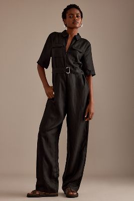 Shop Selected Femme Allesandra Zip-front Jumpsuit In Black