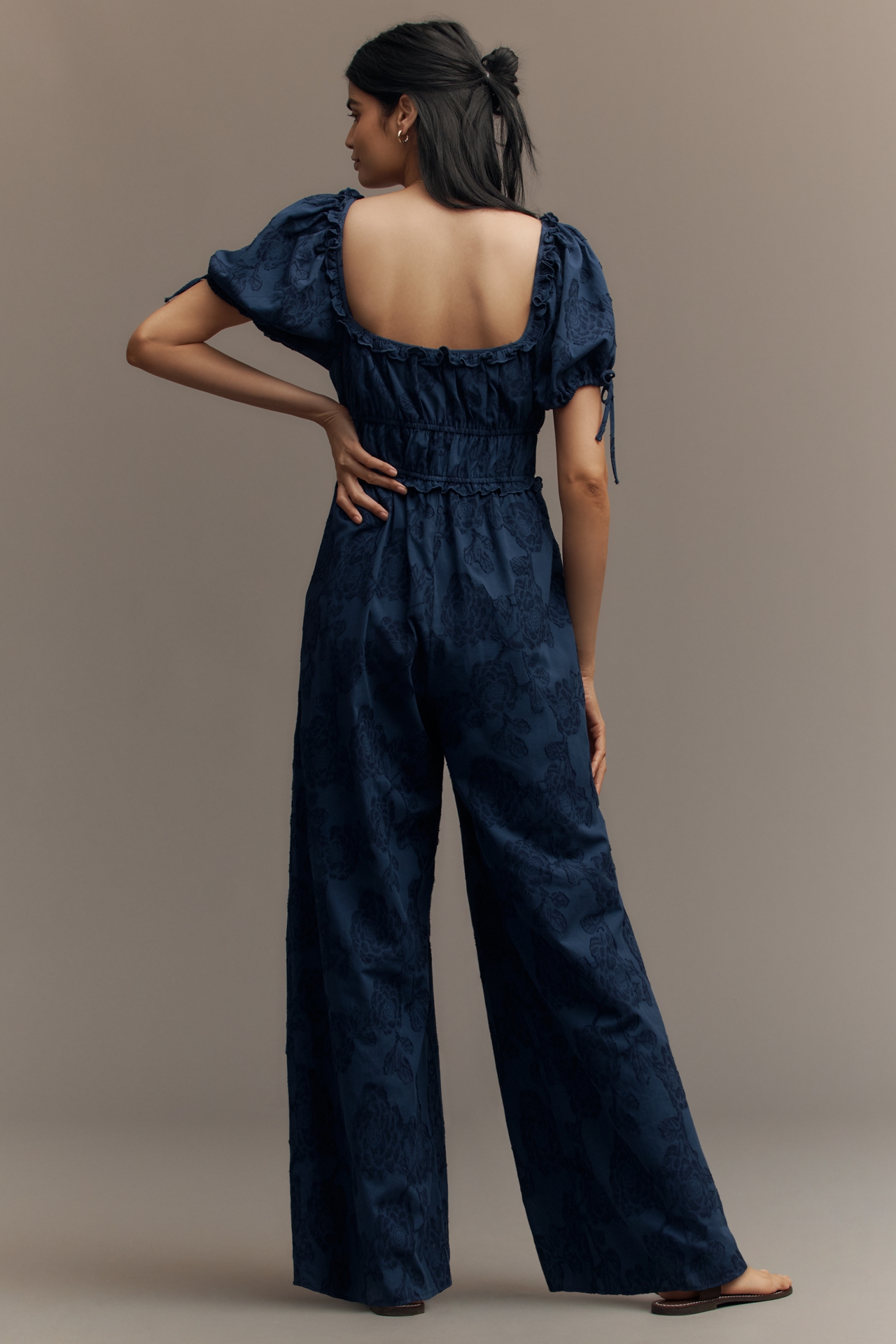 Sarah Hann Linen Blend Puff-Sleeve Jumpsuit