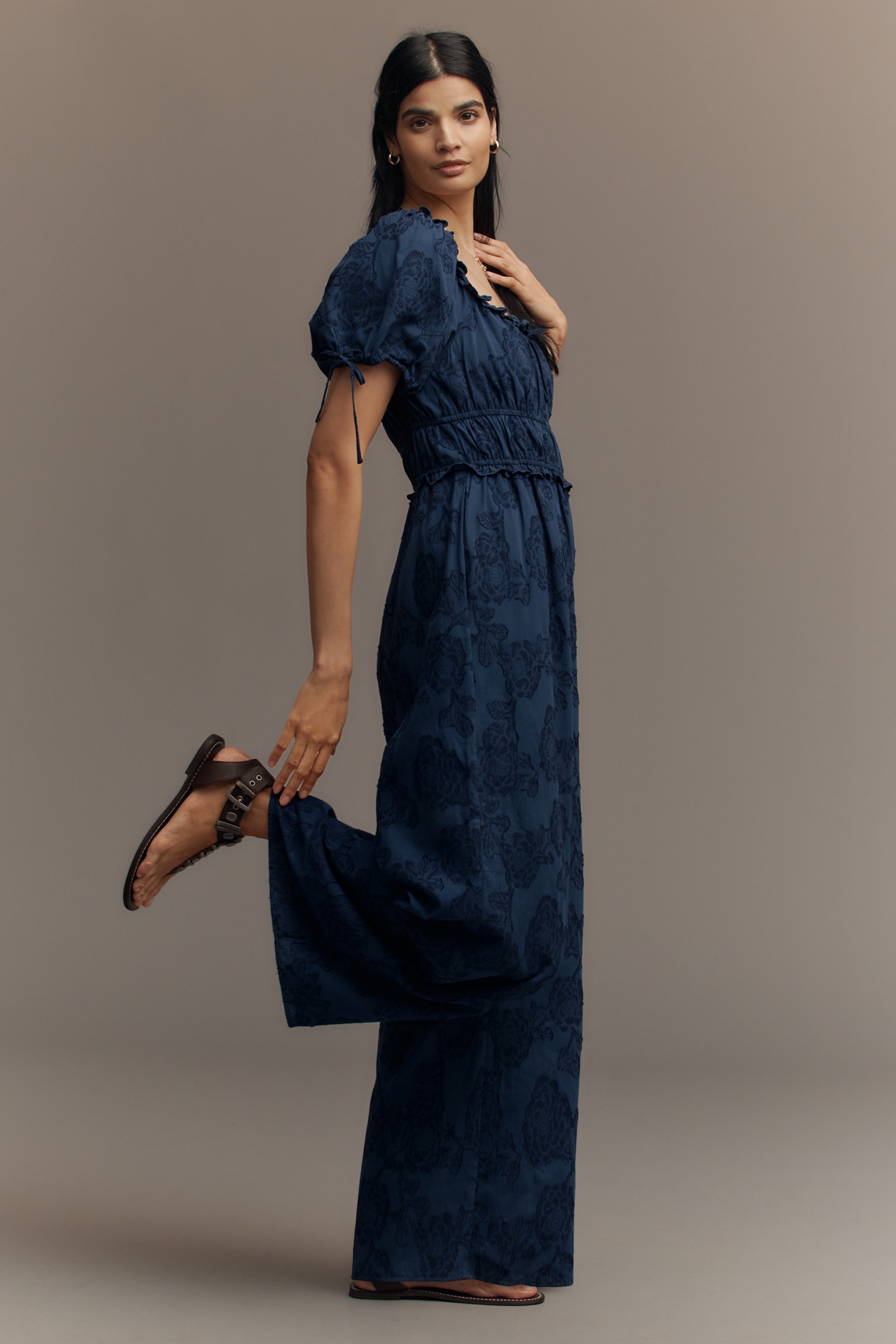 Sarah Hann Linen Blend Puff-Sleeve Jumpsuit