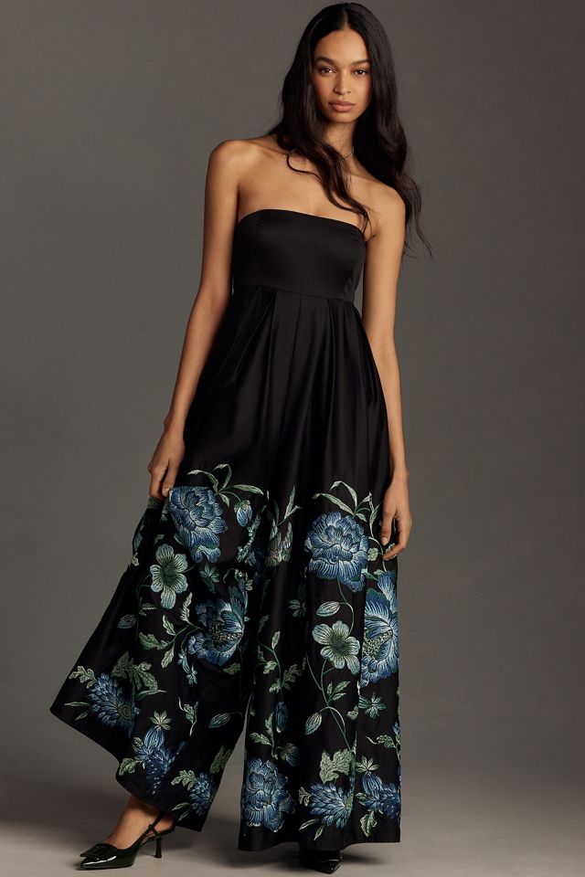 Hutch Dramatic Strapless Embroidered Wide-Leg Jumpsuit | Anthropologie