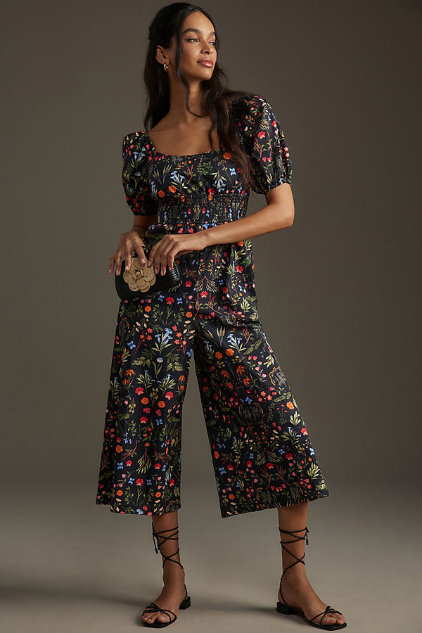 Hutch Puff-sleeve Floral Jumpsuit In Multicolor