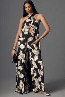 Pavy Tie Halter Wide-Leg Jumpsuit