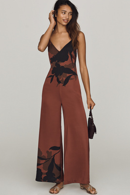 Hutch Satin Printed Jumpsuit In Brown