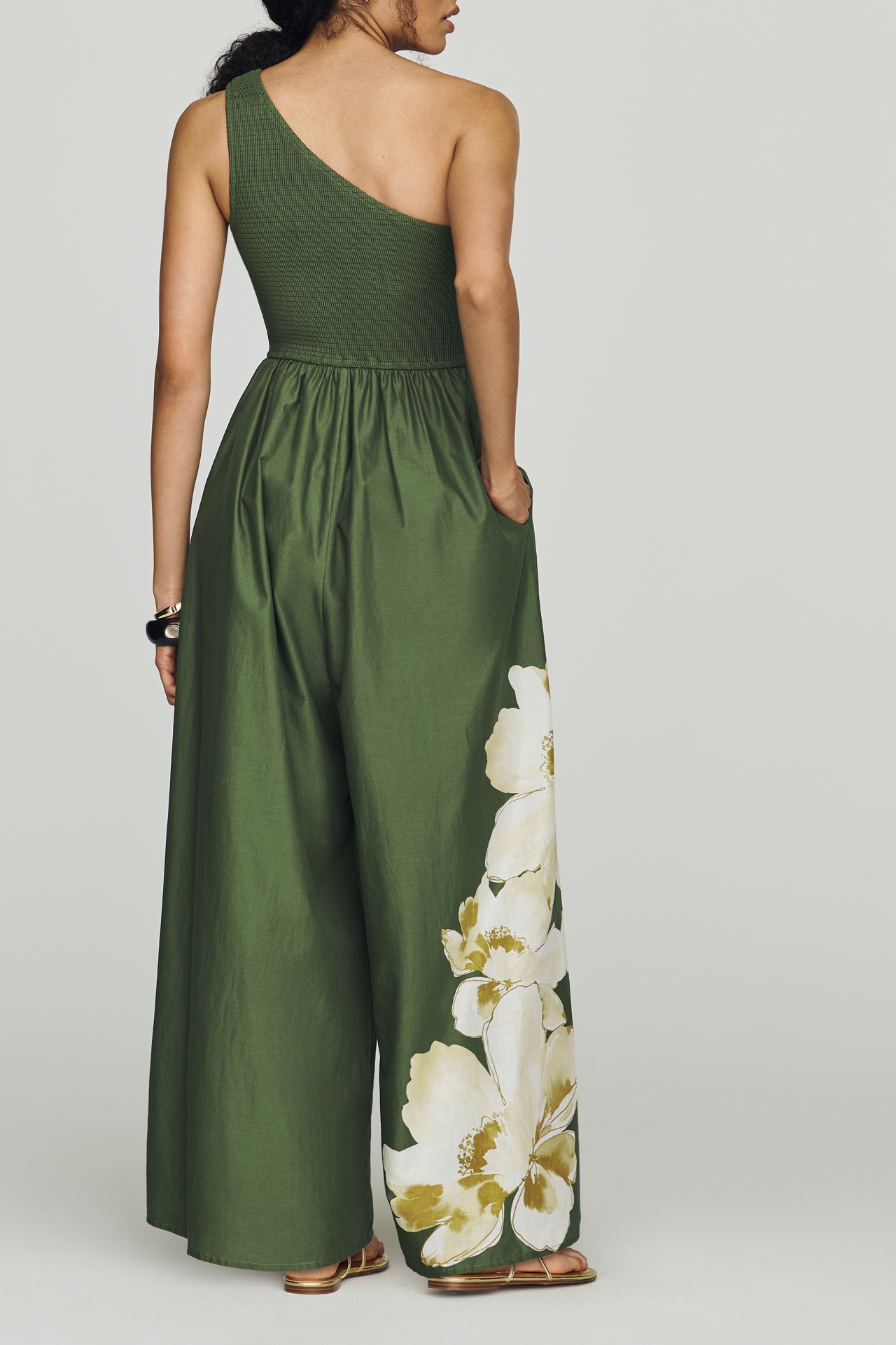 Hutch Cotton One-Shoulder Palm Jumpsuit