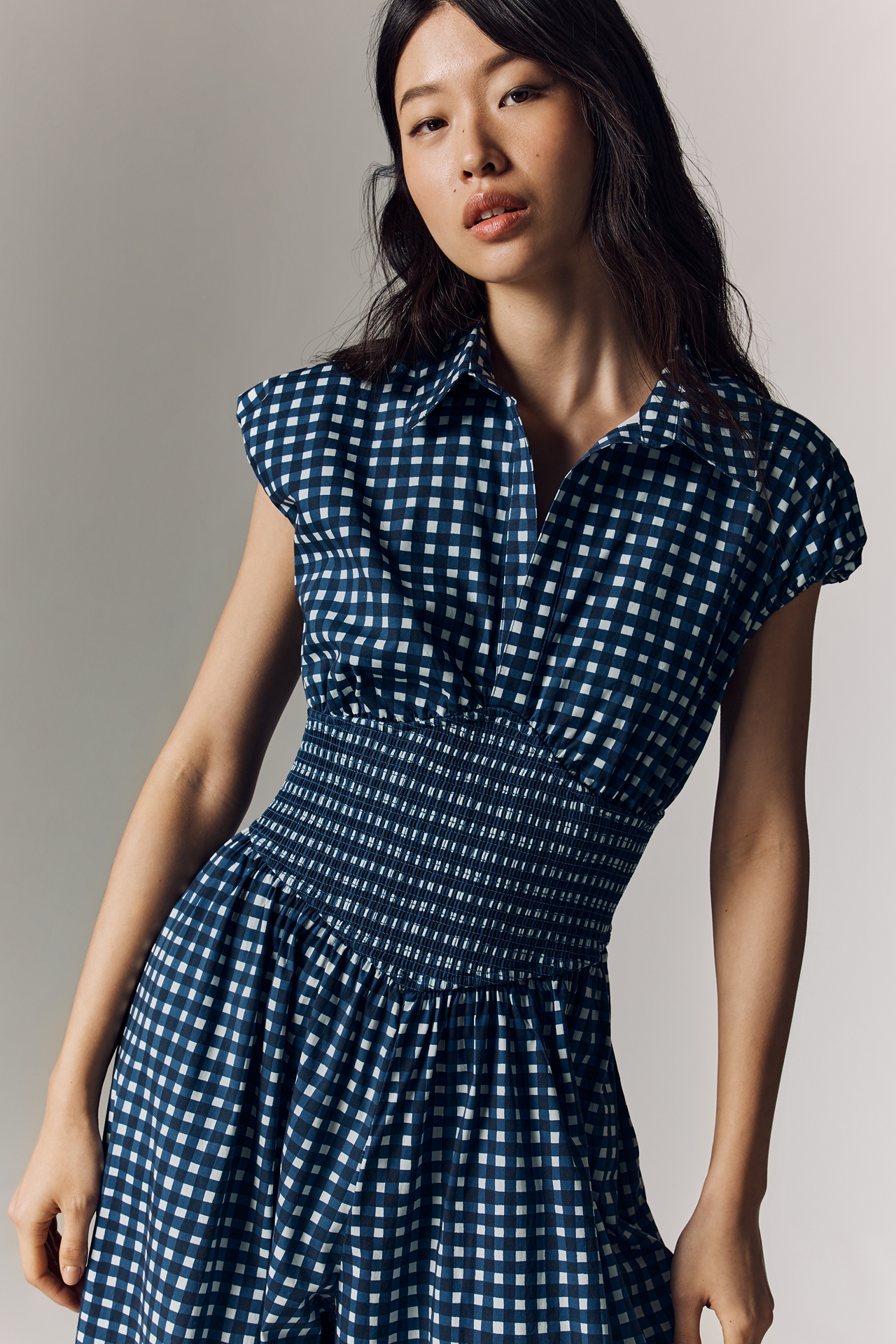Hutch Gingham Basque-Waist Jumpsuit