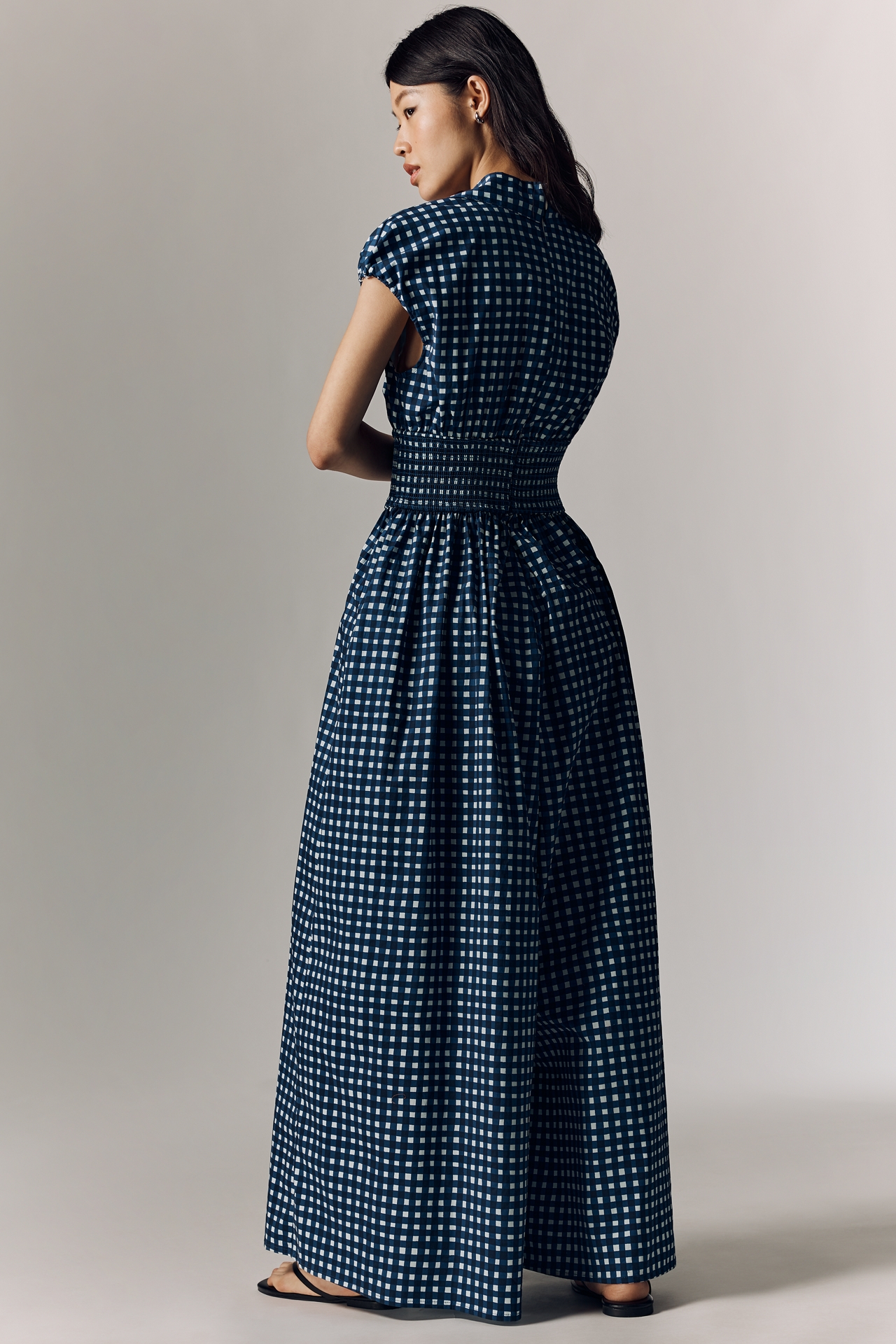 Hutch Gingham Basque-Waist Jumpsuit