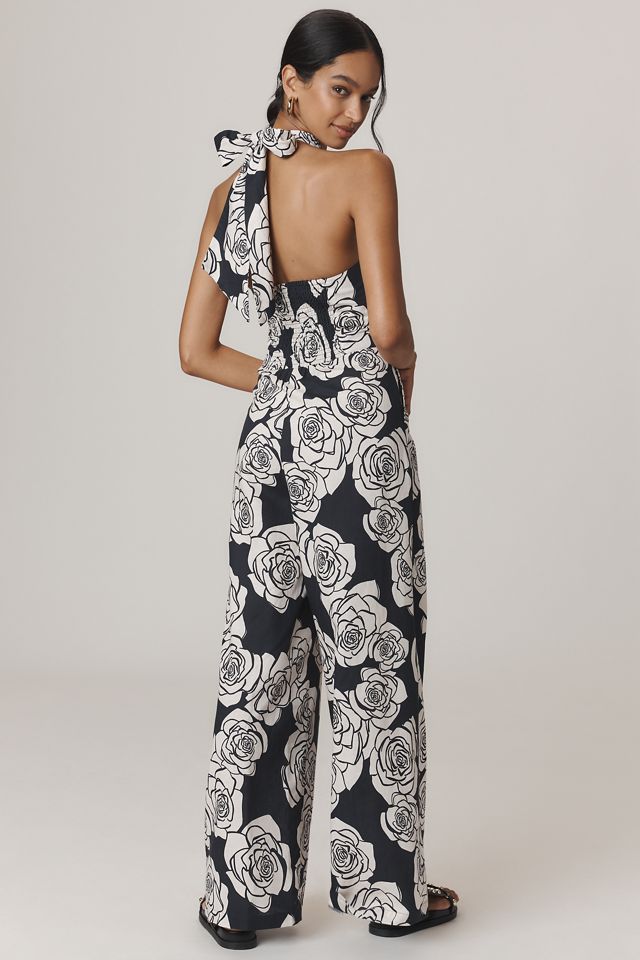 KIVARI Carmen Rose Linen Blend Halter Wide-Leg Jumpsuit #3