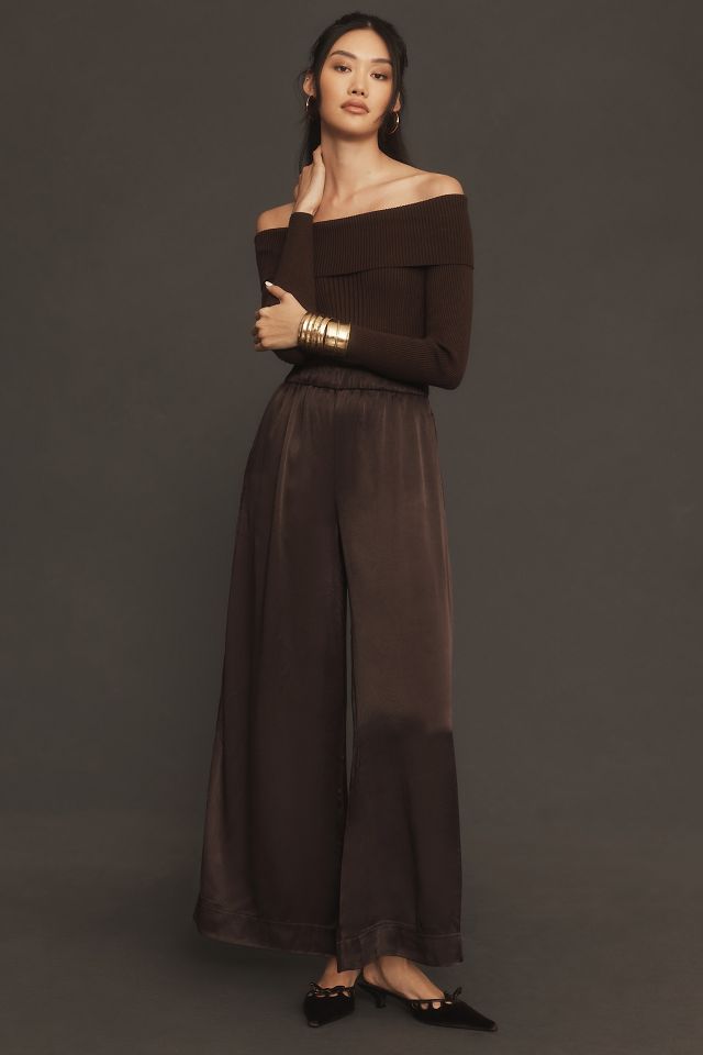 By Anthropologie Off The Shoulder Mockable Wide Leg Jumpsuit