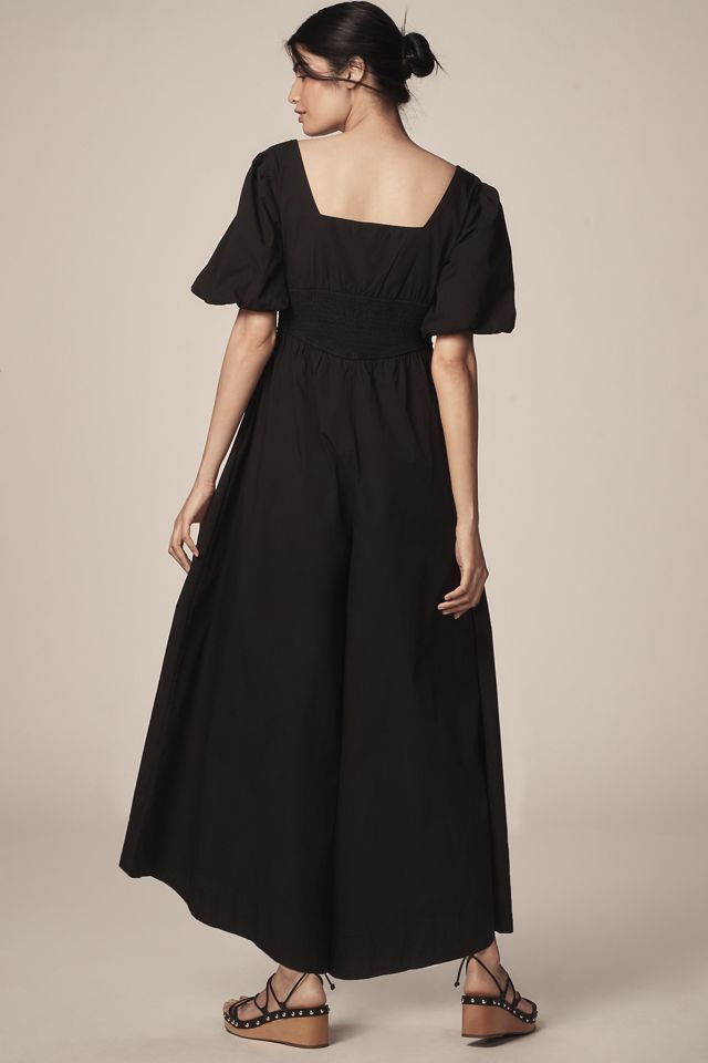 Maeve Puff-Sleeve Smocked Culotte Jumpsuit #1