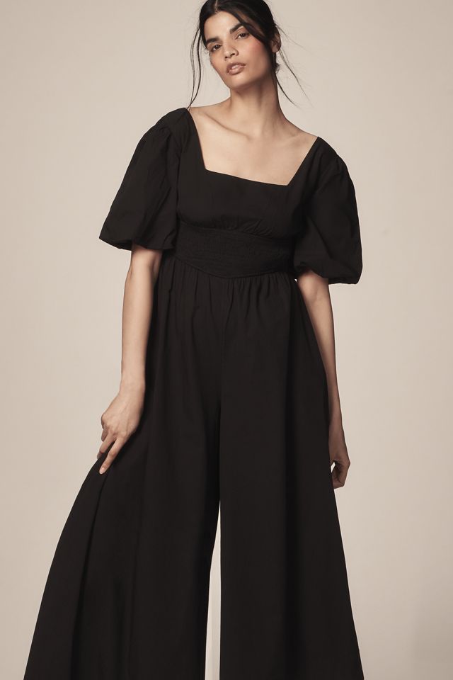 Maeve Puff-Sleeve Smocked Culotte Jumpsuit #2