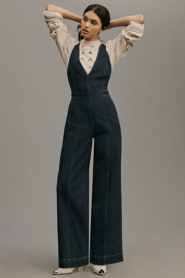 Plunging cheap denim jumpsuit