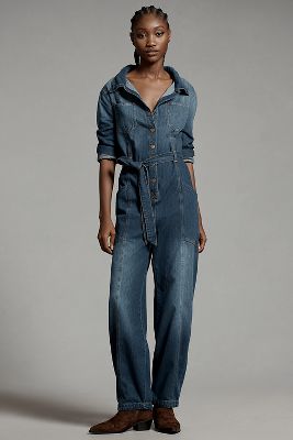 Shop Pilcro Relaxed Denim Utility Jumpsuit In Blue