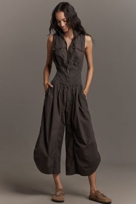 By Anthropologie Mixed Media Vest Jumpsuit