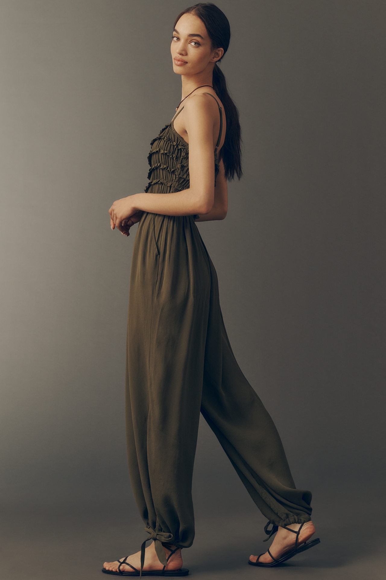 By Anthropologie Pintuck Smocked Jumpsuit