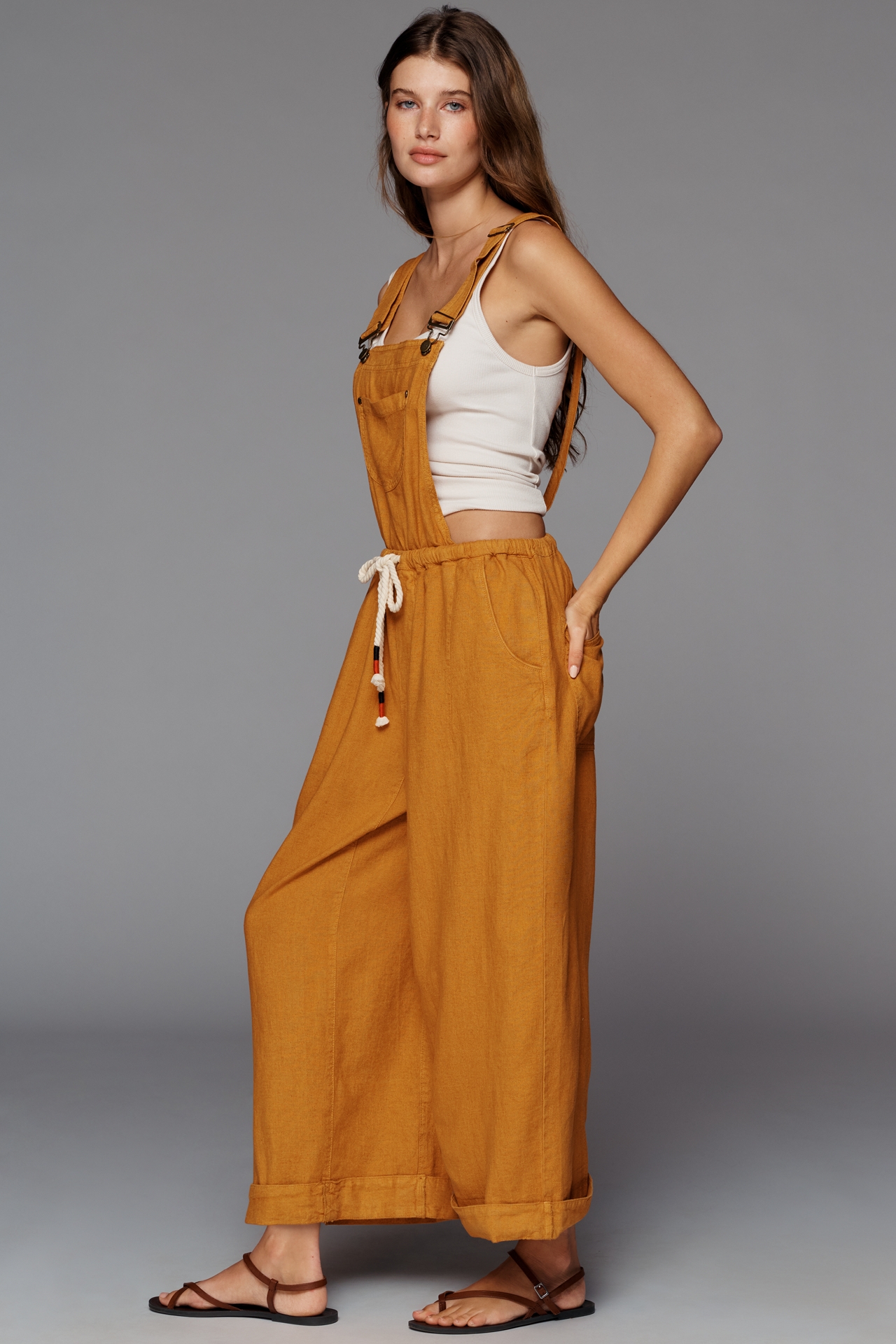 Pilcro Linen Drawstring Overalls