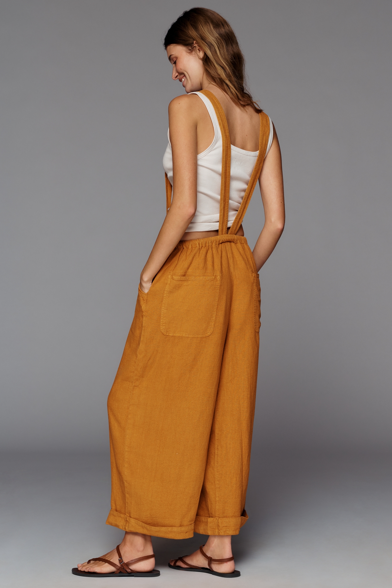 Pilcro Linen Drawstring Overalls