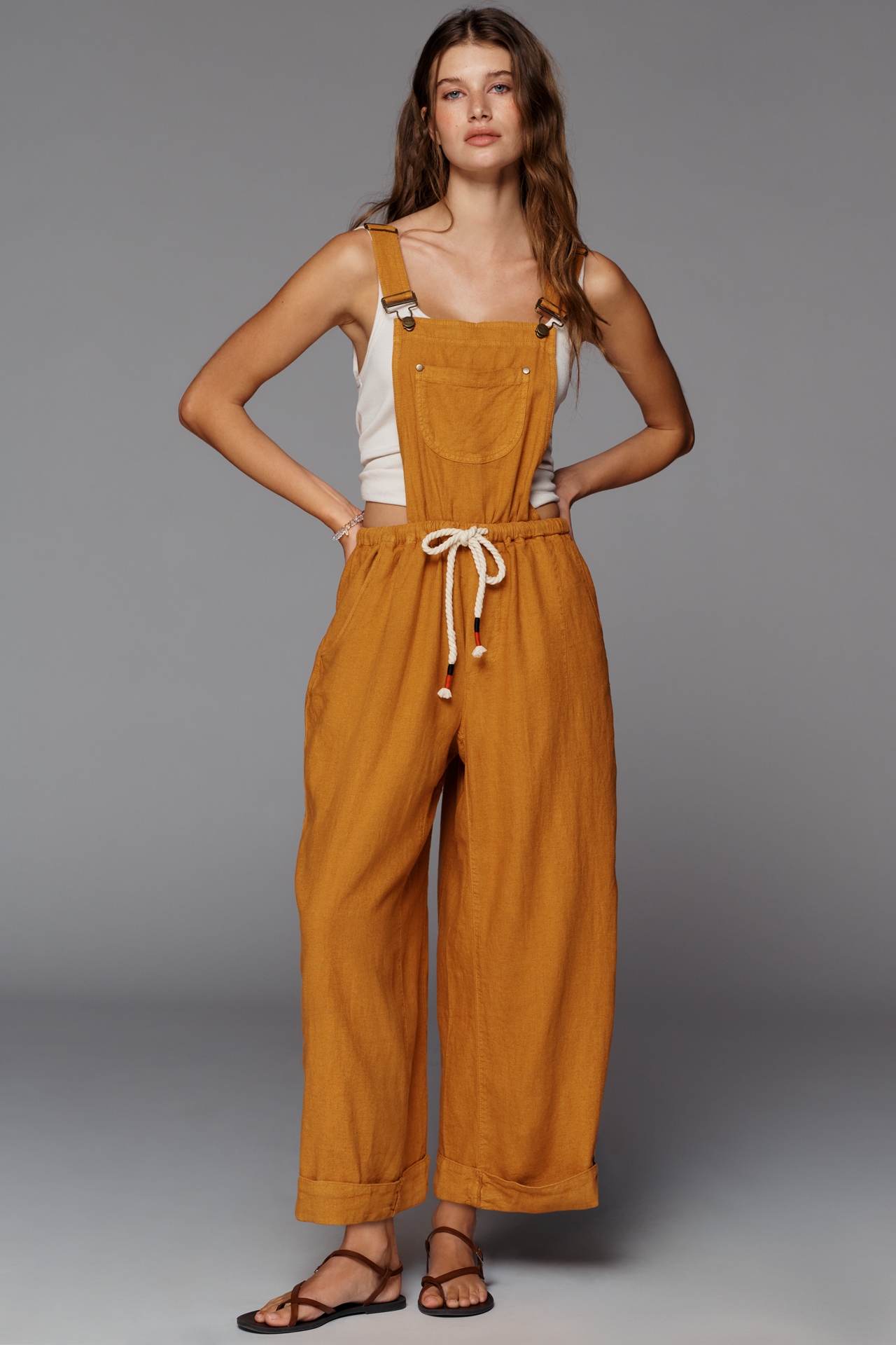 Pilcro Linen Drawstring Overalls