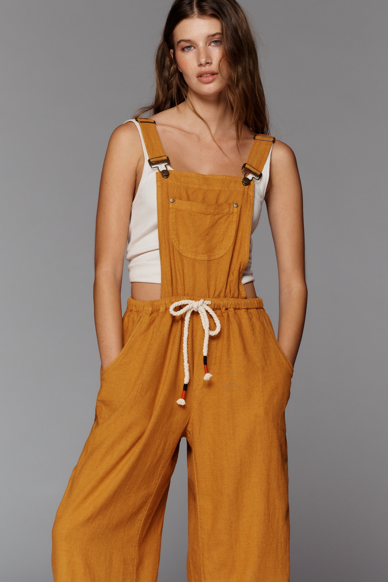 Pilcro Linen Drawstring Overalls