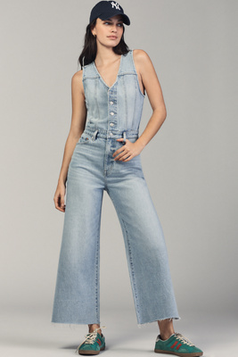 Pistola Aria Fitted Vest Cropped Wide-leg Denim Jumpsuit In Blue