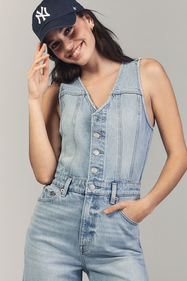 パンツ A BATHING APE DENIM CROPPED JUMPSUIT Halter-Denim-Jumpsuit-