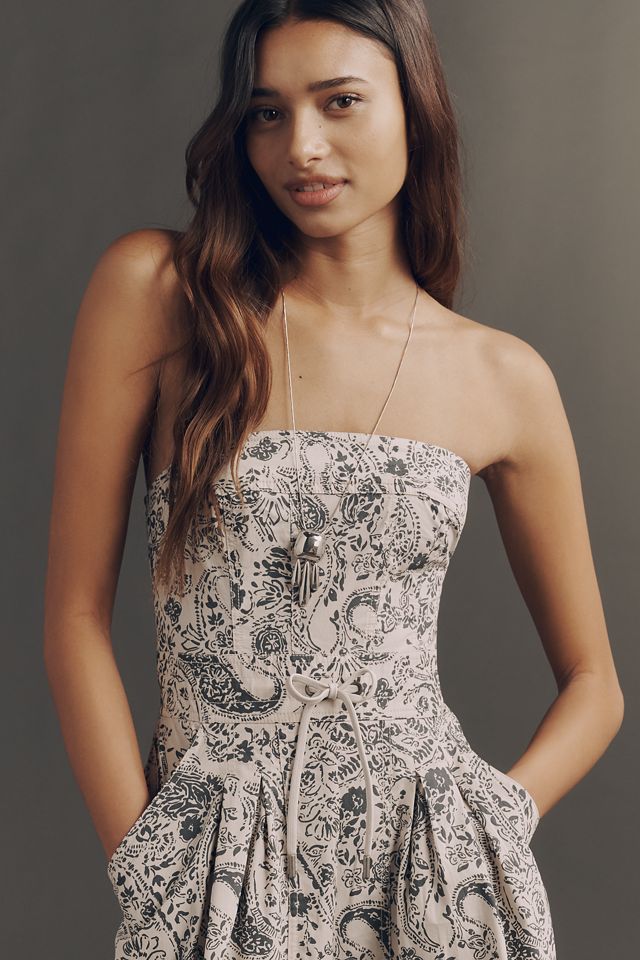 By Anthropologie Strapless Printed Parachute Jumpsuit #1