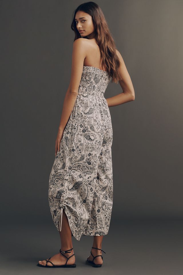 By Anthropologie Strapless Printed Parachute Jumpsuit #2