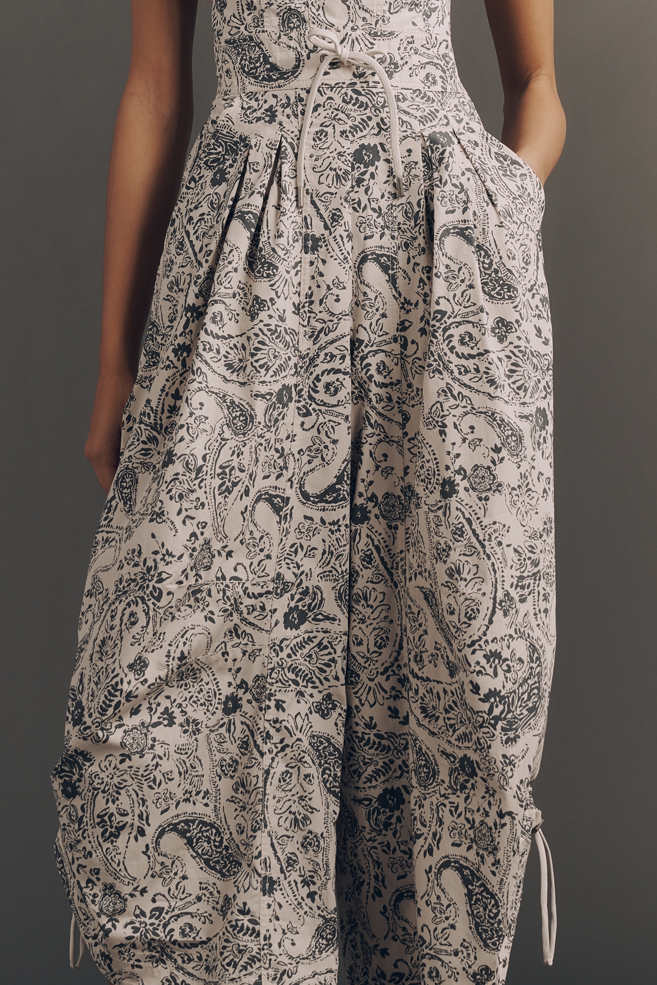 By Anthropologie Strapless Printed Parachute Jumpsuit