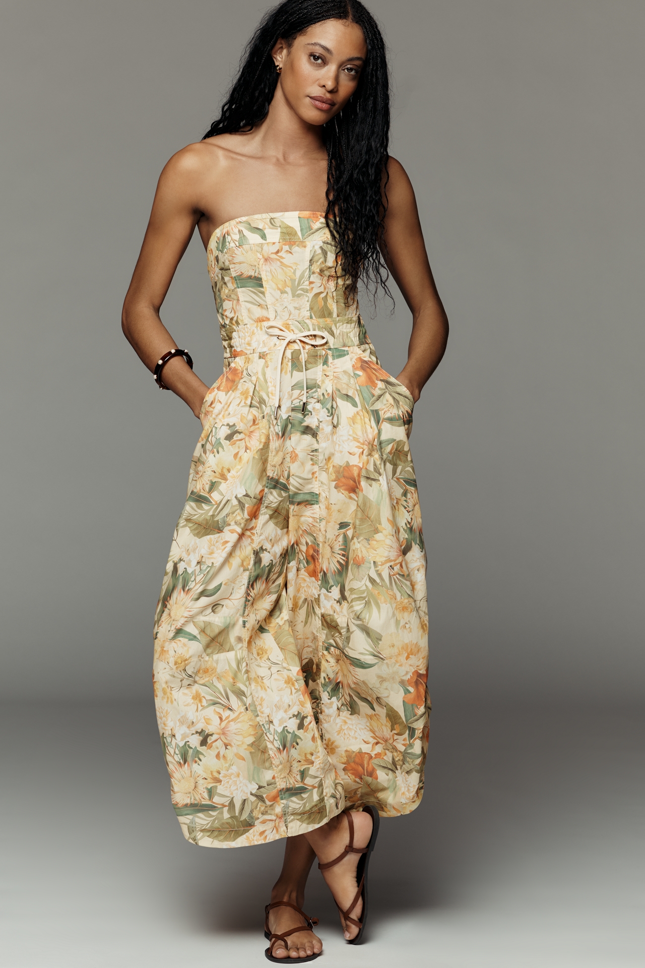 By Anthropologie Cotton Strapless Parachute Jumpsuit