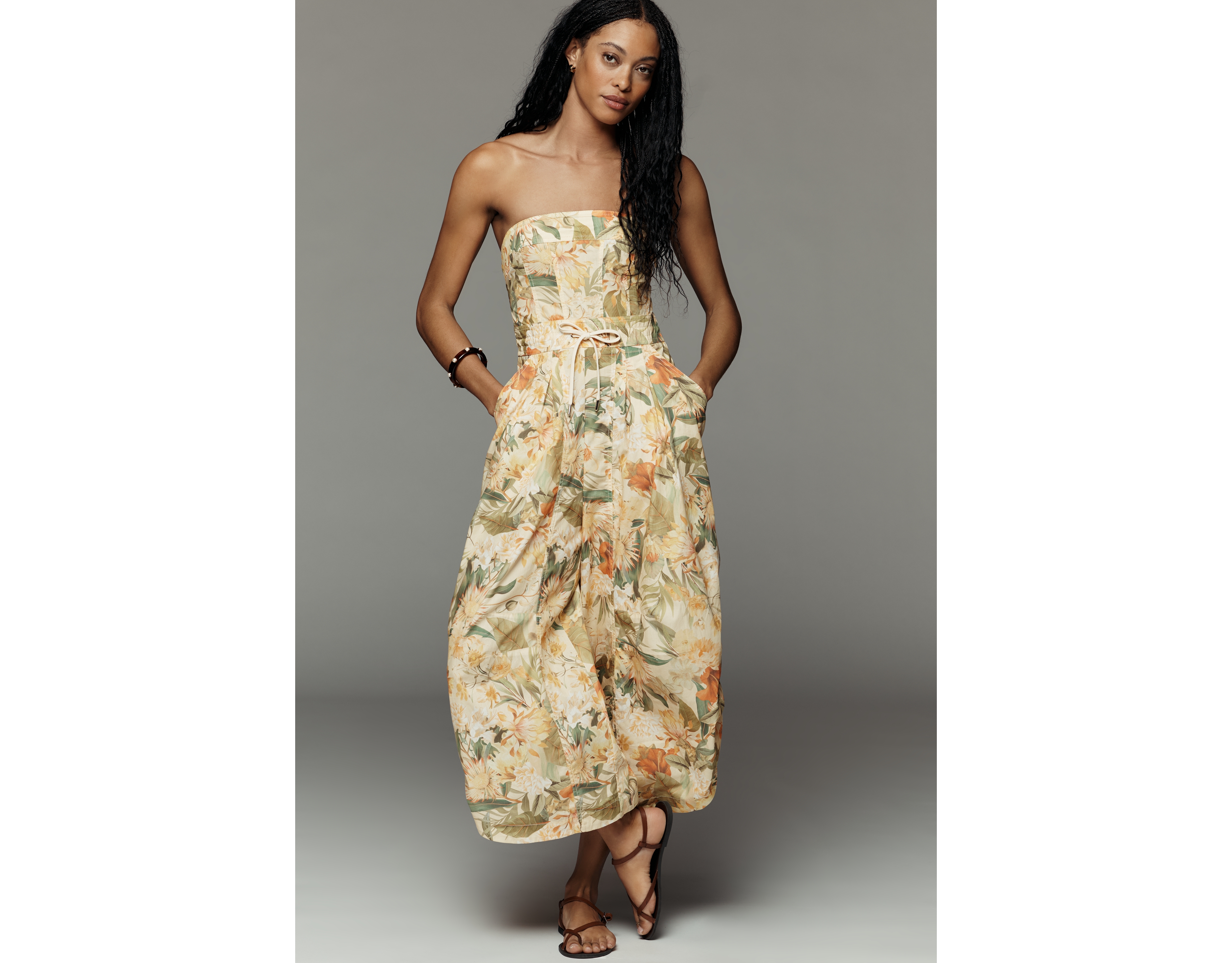 By Anthropologie Cotton Strapless Parachute Jumpsuit