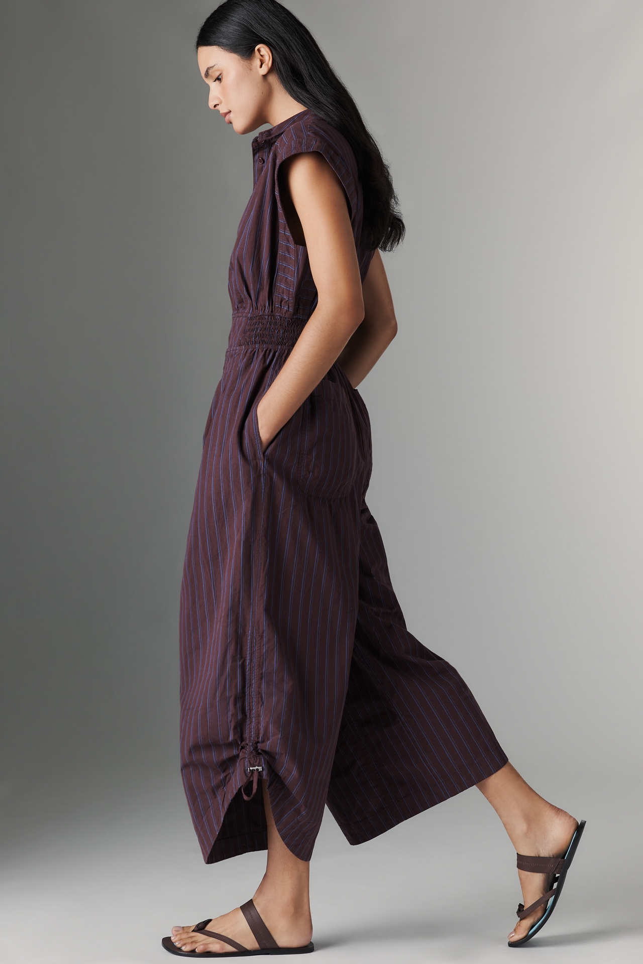 By Anthropologie Striped Shirting Parachute Jumpsuit