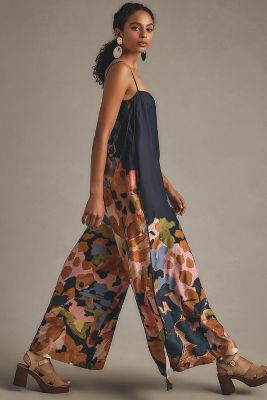 By Anthropologie Printed Wide-leg Jumpsuit In Blue