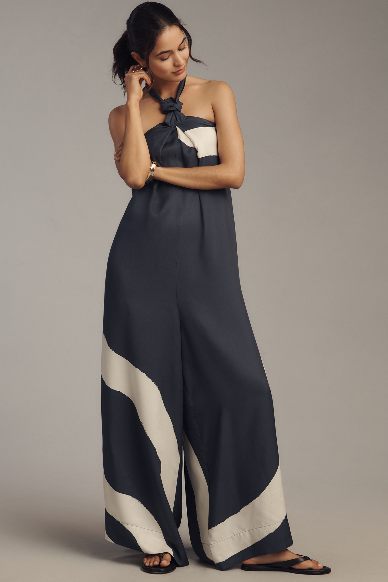 By Anthropologie Waistless Tie-Neck Jumpsuit