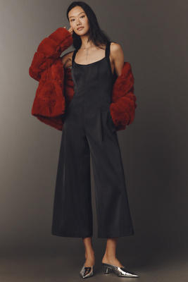 By Anthropologie Satin Wide-leg Jumpsuit In Black
