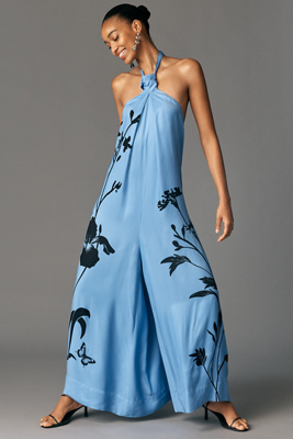 By Anthropologie Waistless Tie-Neck Jumpsuit