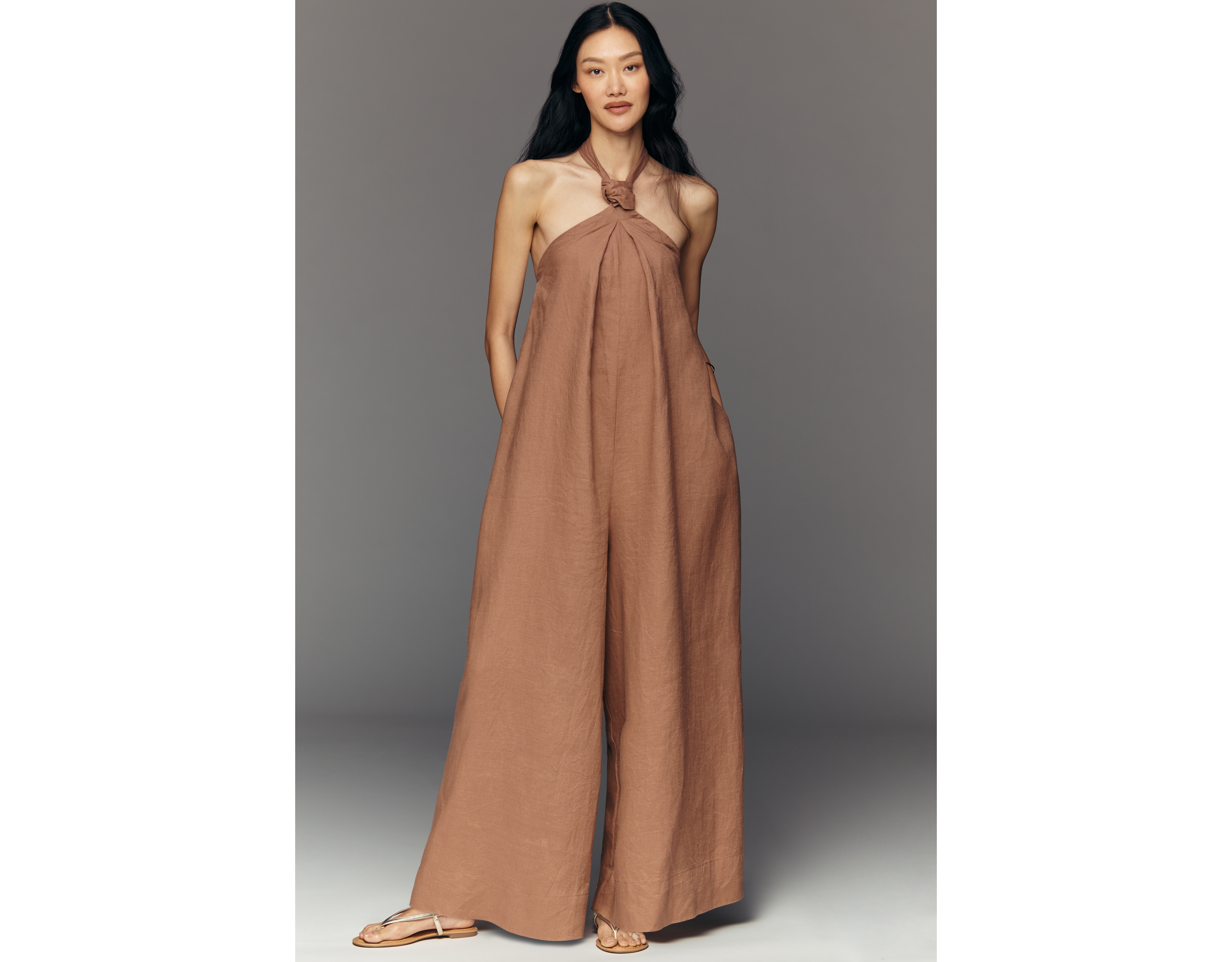 By Anthropologie 100% Linen Halter-Neck Jumpsuit