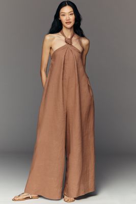 By Anthropologie 100% Linen Halter-Neck Jumpsuit