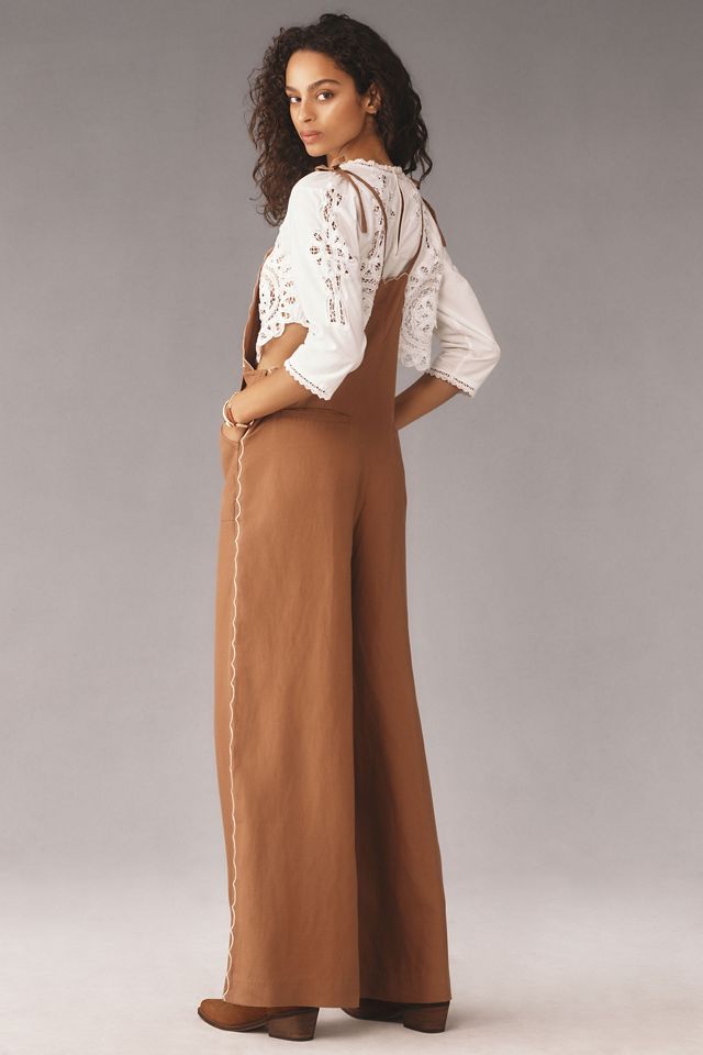 By Anthropologie Embroidered Linen Overalls #2