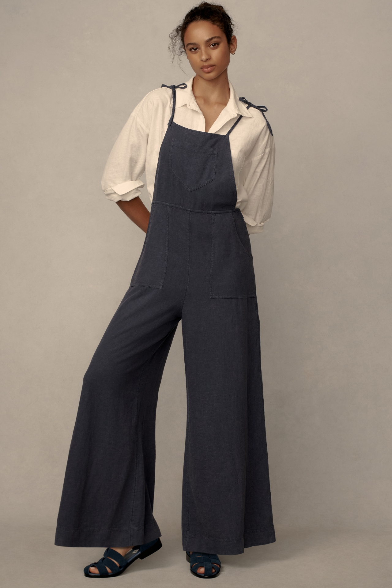 By Anthropologie Linen Wide-Leg Overalls